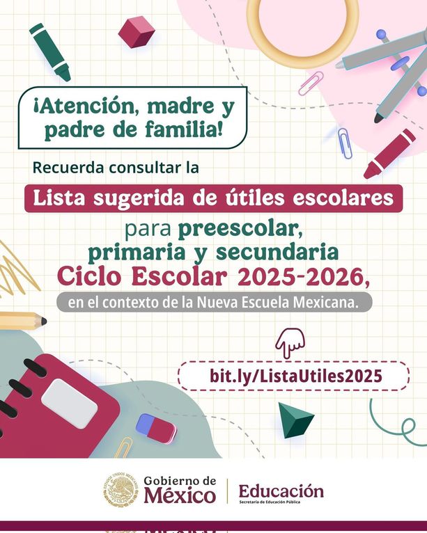 La SEP publicó una lista donde comparte la lista de útiles requeridos para este regreso a clases. Foto: @SEP_mx