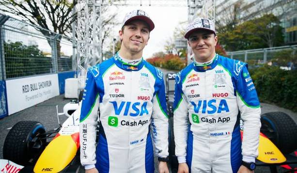 Lawson con su nuevo compañero Hadjar (Racing Bulls)