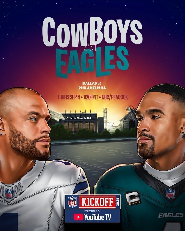 El partido debut de la NFL será este jueves con el duelo entre Dallas y Philadelphia. Foto:@NFL