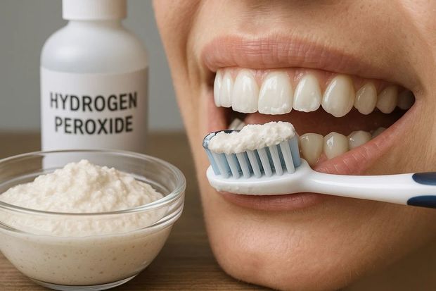 El bicarbonato de sodio y el agua oxigenada suele ser ocupado para blanquear los dientes. Foto: MediotiempoIA