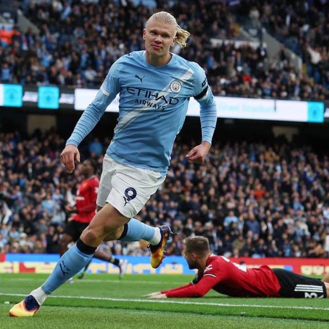 Erling Haaland tras su doblete en el derbi de Manchester (Reuters)