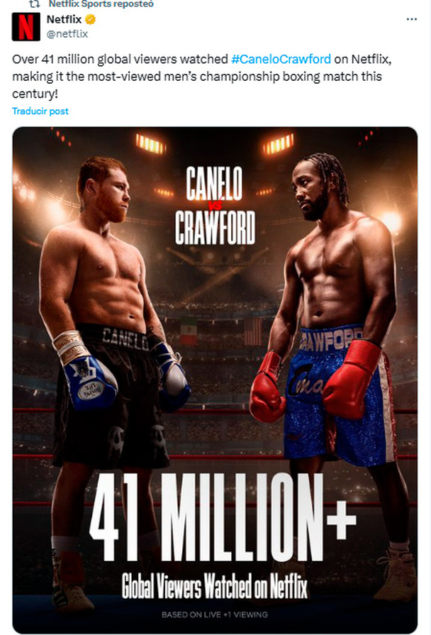 Netflix reveló cuántos espectadores vieron el encuentro Canelo vs. Crawford.