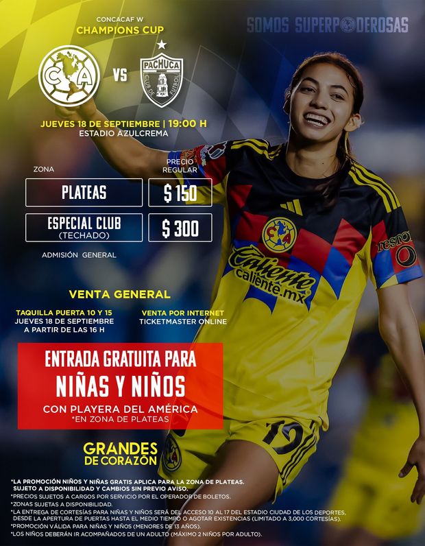 Este sera el boletaje para el America vs Pachuca. Foto:@AmericaFemenil