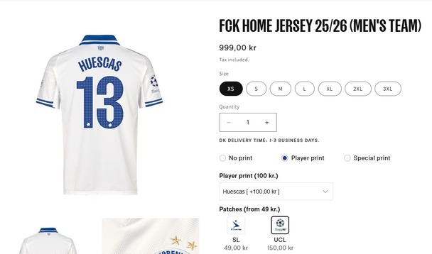 Los precios del jersey del Cpenhague, club en el que juega Huescas. (Captura)