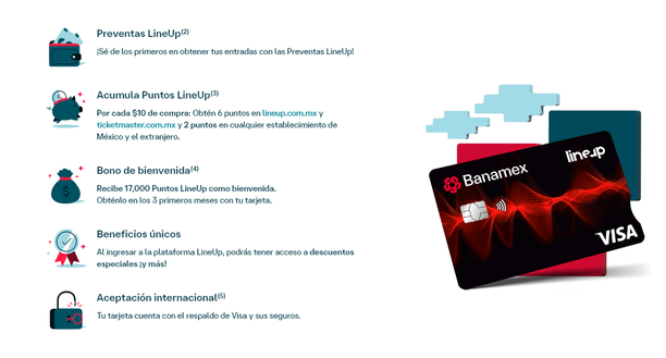 Estos son algunos de los beneficios que ofrece la tarjeta 'Lineup' para conciertos. Foto: Banamex