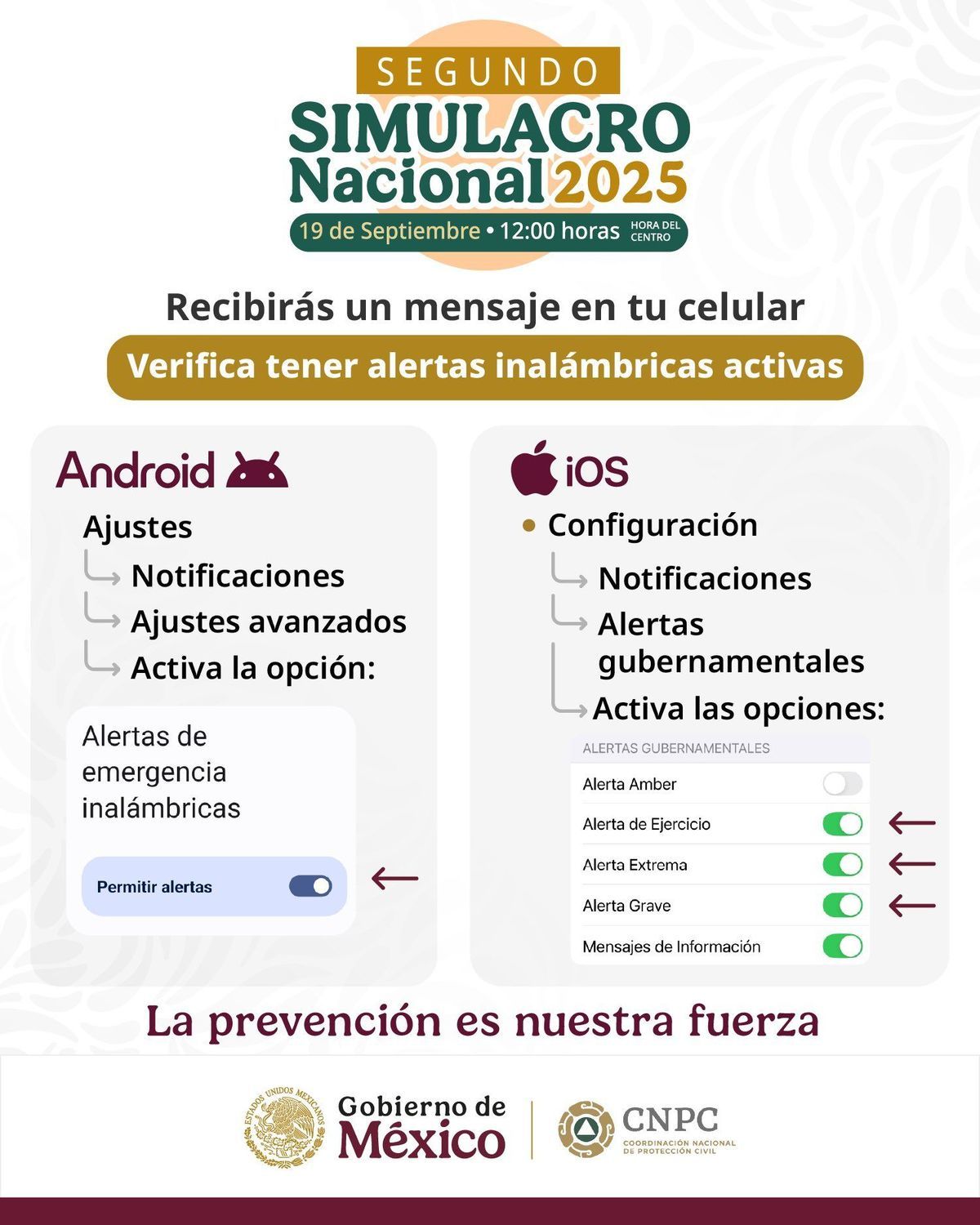 Así puedes activar las alertas en tu telefono. Foto: @GobiernoMX
