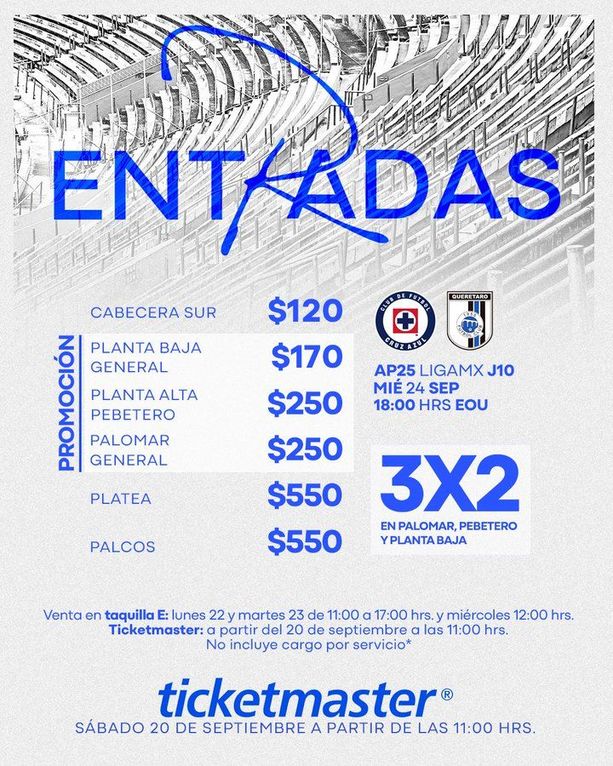 Cruz Azul cuenta con ofertas para los aficionados que quieran asistir al estadio a ver el duelo ante Querétaro. Foto: @CruzAzul