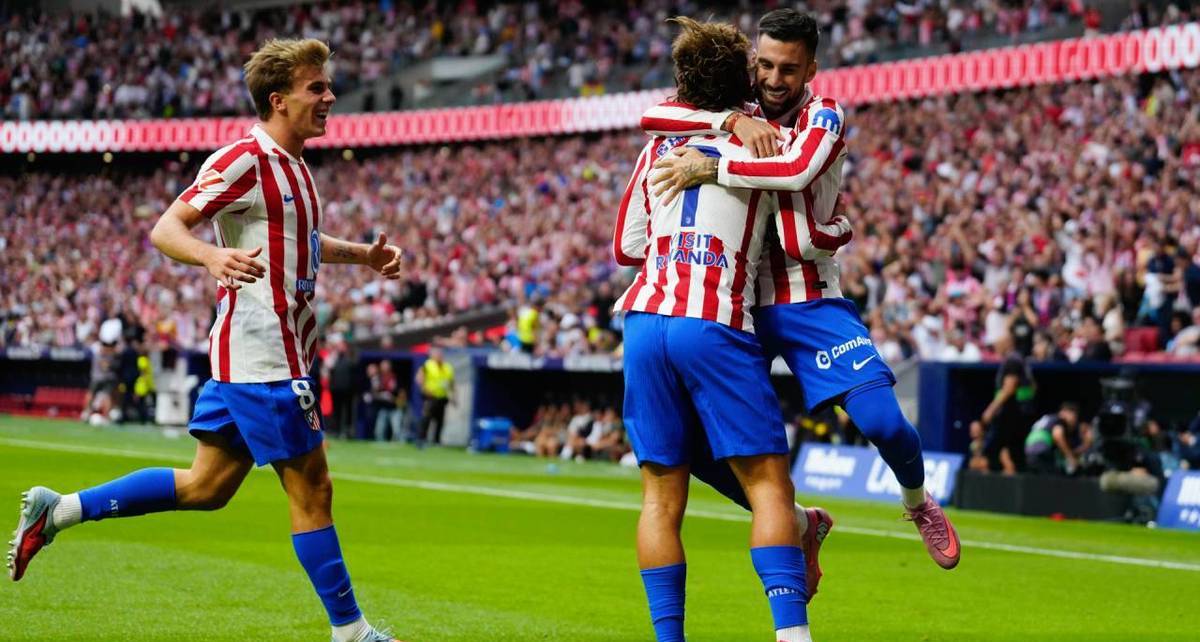 Atlético de Madrid celebra uno de sus goles en el derbi (EFE)