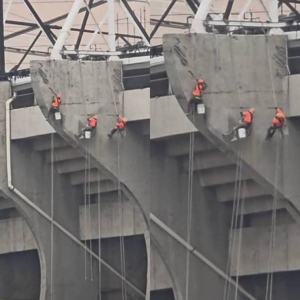 Trabajadores colgados en el Estadio Azteca (Captura)