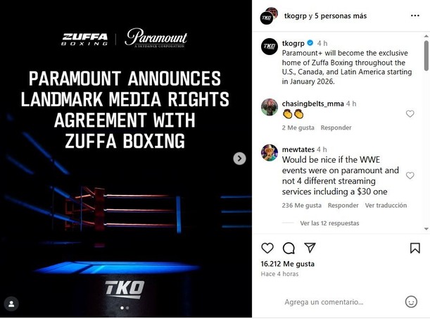 Paramount+, nueva casa de Zuffa Boxing (Instagram @tkogrp)