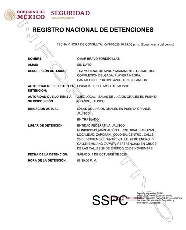 Omar "N" ya fue dado de alta en el Registro Nacional de Detenciones