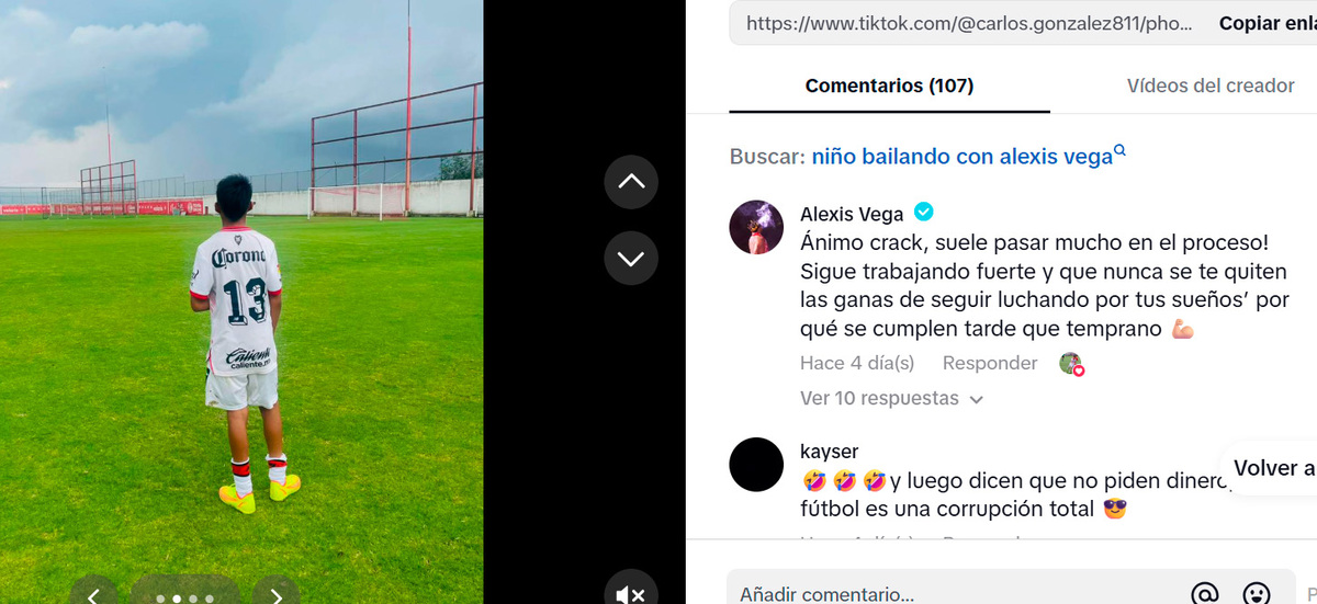Alexis Vega mandó un mensaje a chico que salió del Toluca.