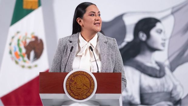 Arianda Montiel en "La Mañanera" (FOTO: Gobierno de México)