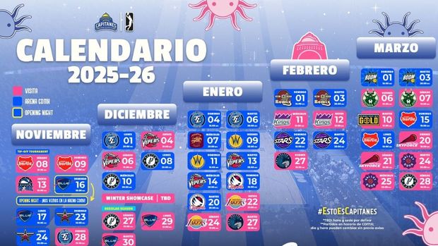 Calendario juegos de Capitanes de la Ciudad de México, temporada 2025-2026 (FOTO: Capitanes de la Ciudad de México)
