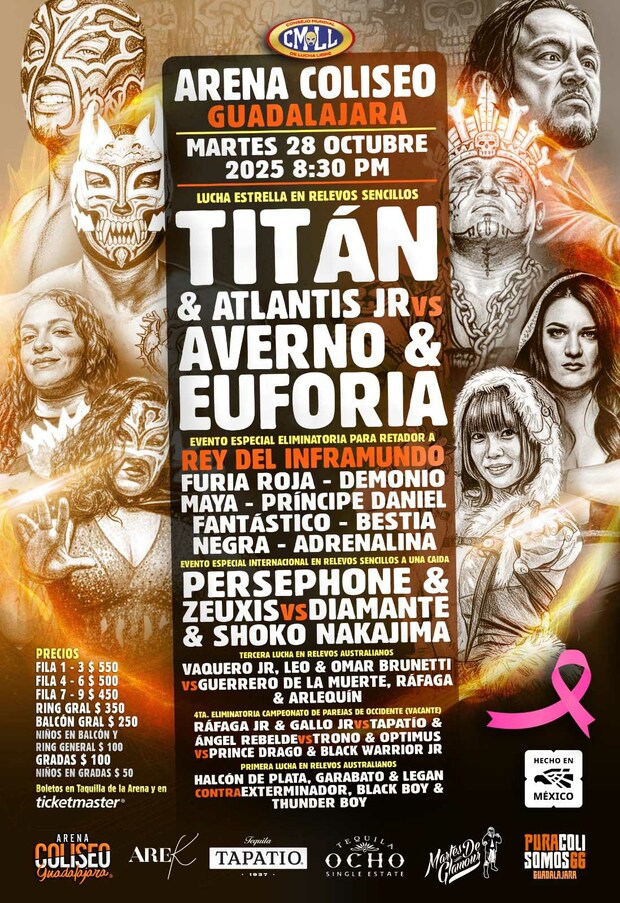 Cartelera de Guadalajara del martes 28 de octubre. (Foto: CMLL)