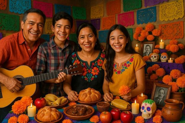 El dia de muertos suele celebrarse entre familia en México. Foto: MediotiempoIA