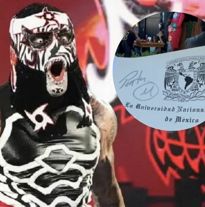 ¡Icónico! Estudiante de la UNAM le pide a Penta Zero Miedo que firme su título académico. (FOTO): Especial.