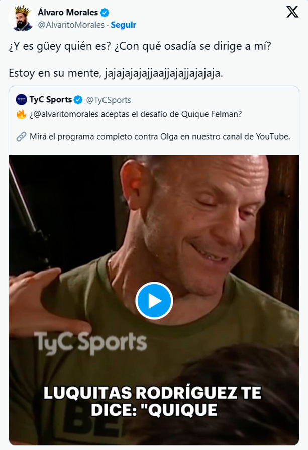 Álvaro Morales respondió al reto que recibió en Argentina.