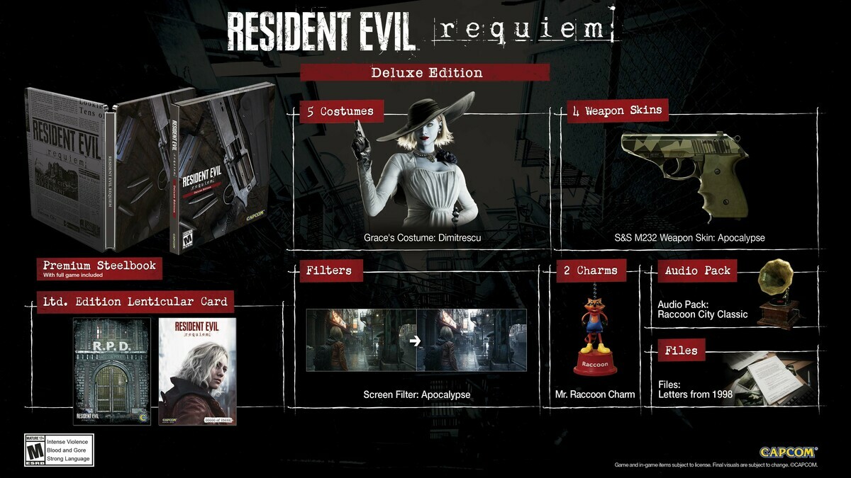 Esto es lo que incluirá la versión deluxe de Resident Evil Requiem. Foto: Capcom