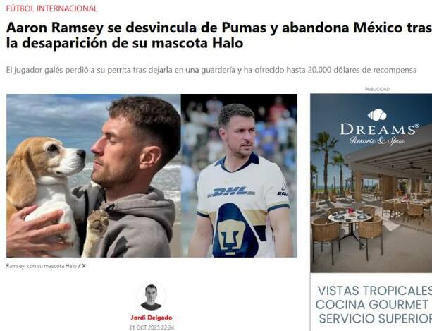 Ramsey y su perrita Halo en la prensa española (Captura)
