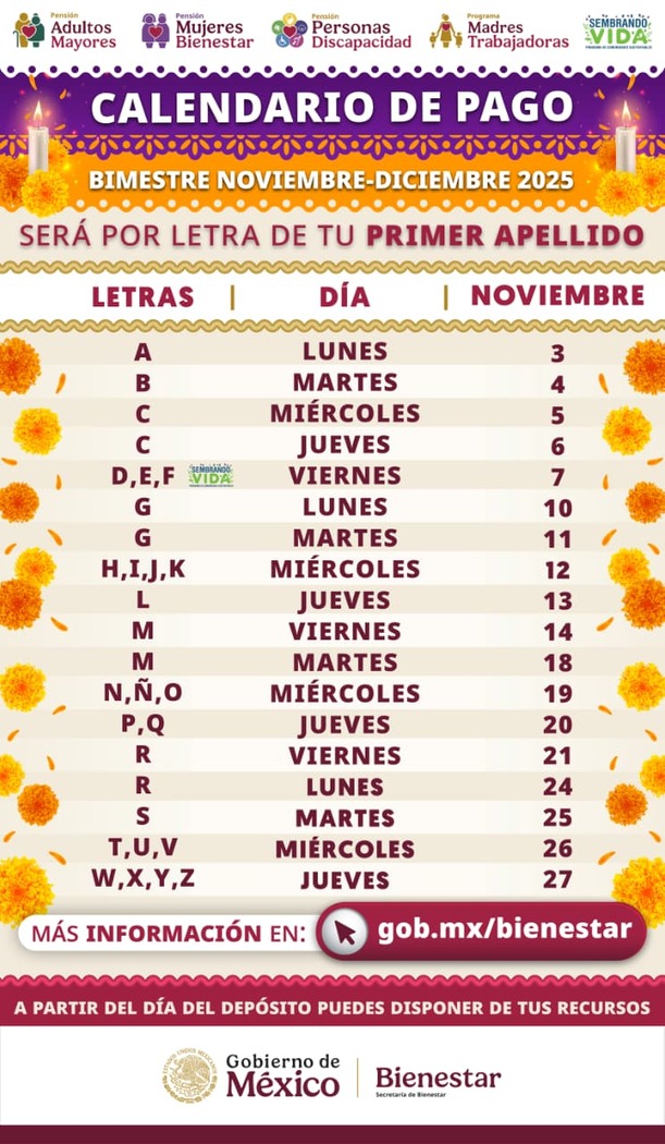 Calendario de la Pensión del Bienestar | Foto: Secretaría del Bienestar