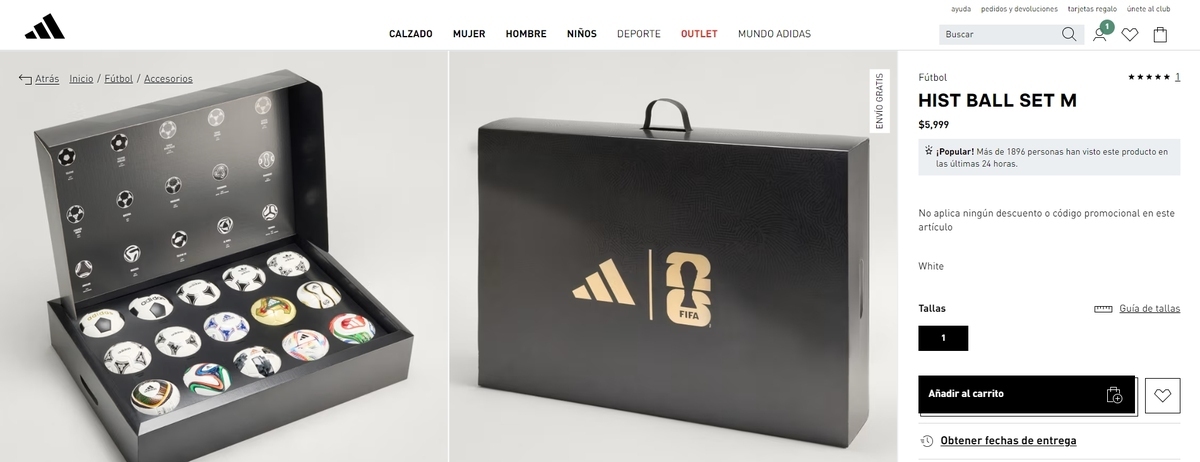 El Hist Ball Set de Adidas tendrá un precio de casi $6 mil pesos MXN. Foto: Adidas