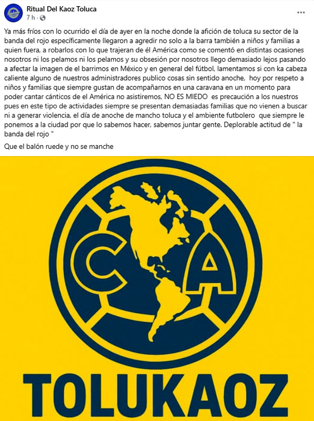 Barristas del América anunciaron que no irán al Nemesio Diez.