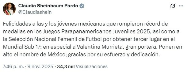 La Presidenta mando sus felicitaciones en redes sociales / Captura de pantalla