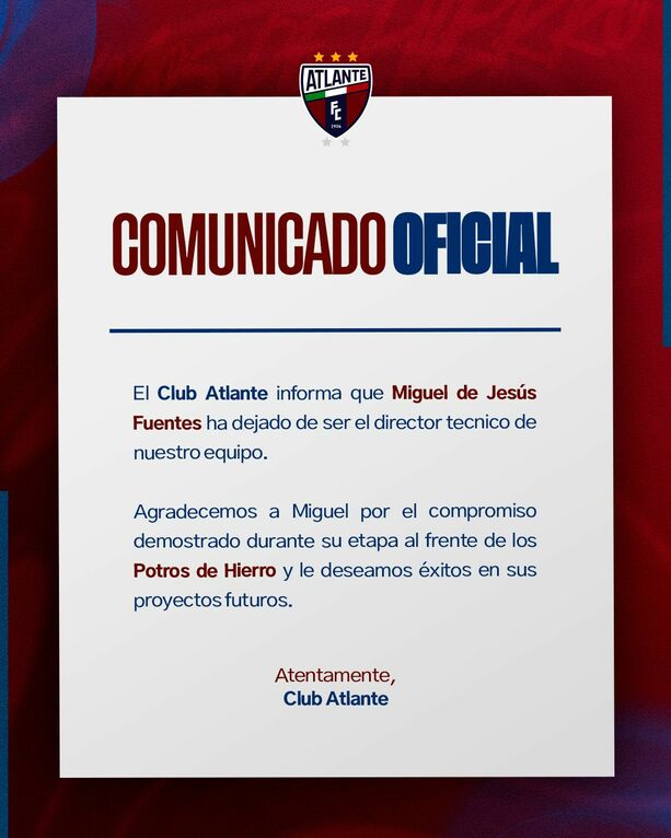 Atlante anunció la salida de Miguel Fuentes