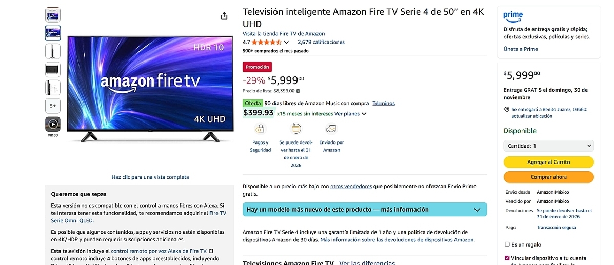 Amazon Fire TV de 4K tendrá descuento de 29% de descuento en Black Friday 2025. Foto: Amazon