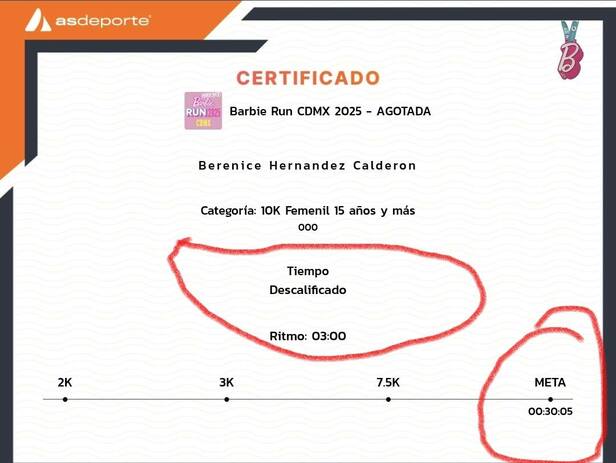 Resultados de Berenice Hernández Calderón mostrado en la página de AsDeporte. Foto: Captura de Pantalla