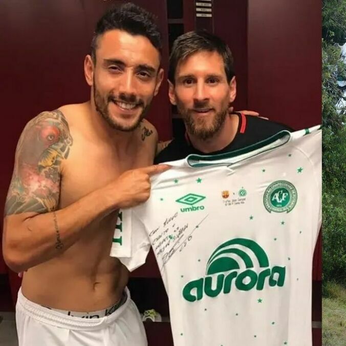 Ruschel con Messi / el avión tras el accidente. (Foto: Especial)