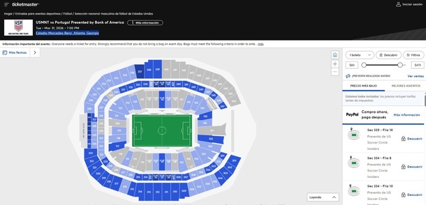 Estados Unidos vs Portugal en el Estadio Mercedes-Benz (ticketmaster.com)
