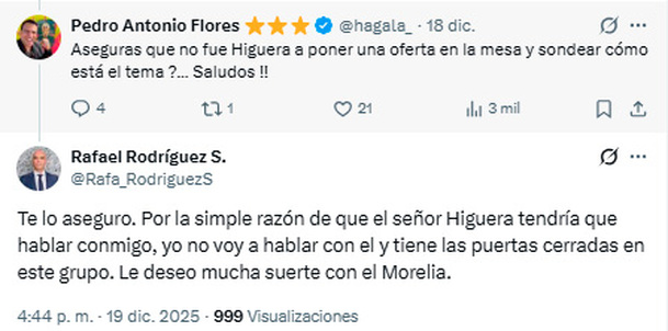 Rafael Rodríguez respondió a Pedro Antonio Flores.