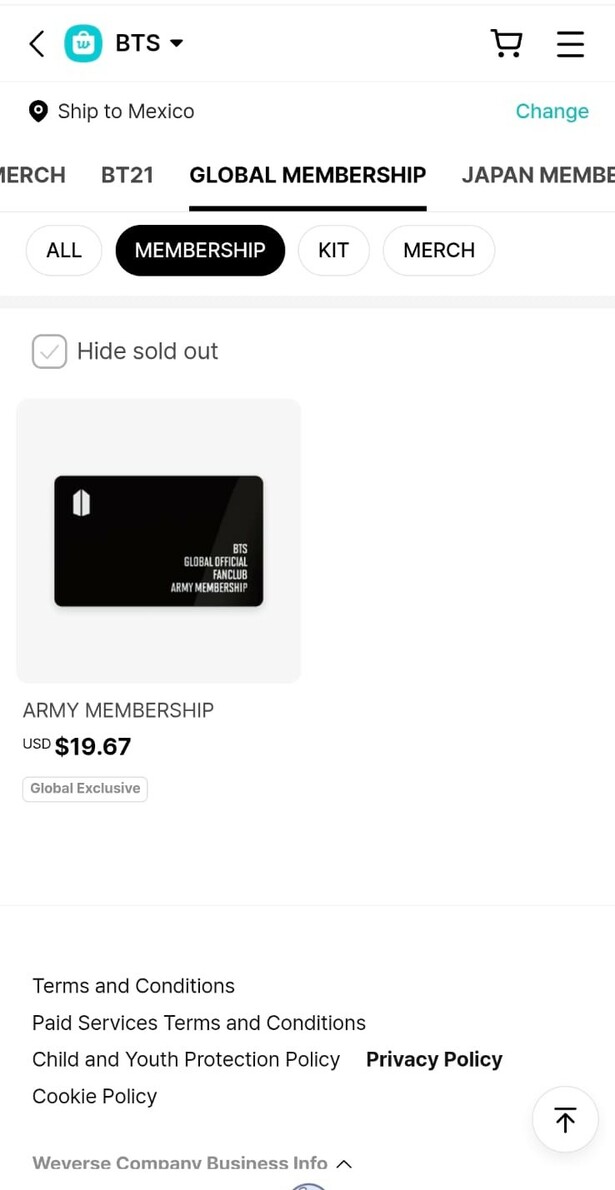 BTS Membership| Foto: Captura de Pantalla