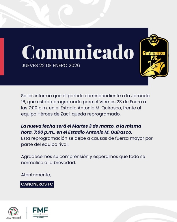 Cañoneros FC informó que el problema es ajeno a ellos