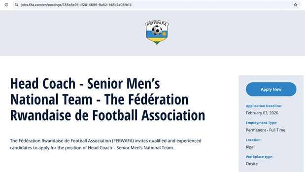 Oferta de trabajo lanzada por Ruanda en la FIFA.