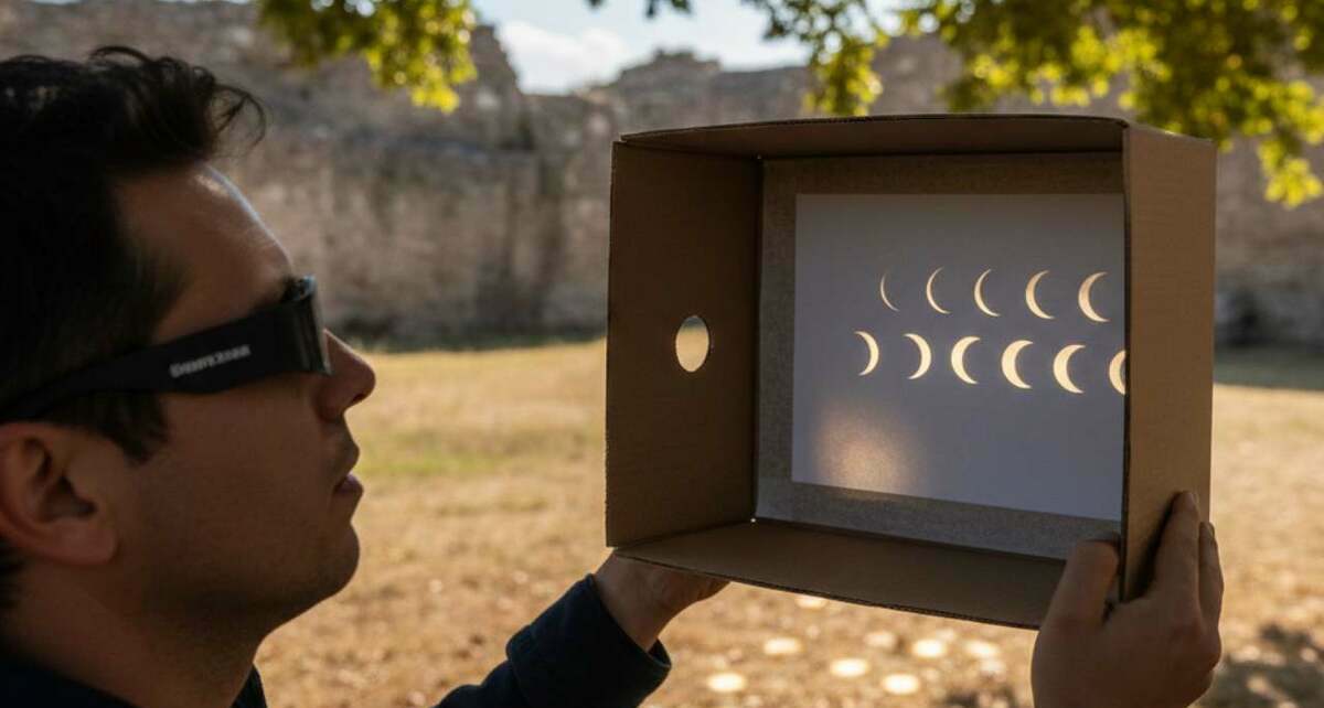 Método de proyección estenopeica: una forma creativa y 100% segura de observar las fases del eclipse solar sin mirar directamente al sol ni arriesgar 