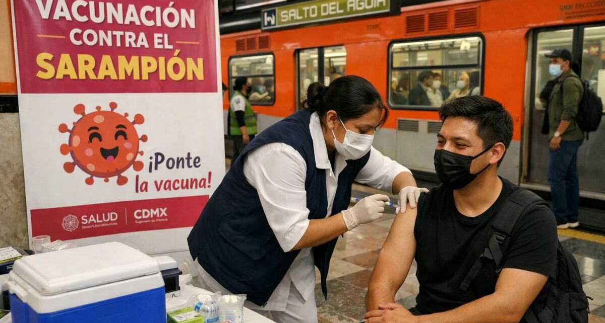Todos los horarios y estaciones donde podrás vacunarte contra el sarampión en el Metro CDMX. (Sora IA).