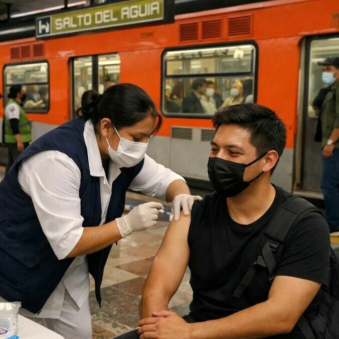 Todos los horarios y estaciones donde podrás vacunarte contra el sarampión en el Metro CDMX. (Sora IA).