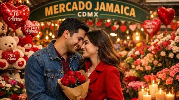 Pareja disfrutando en el mercado de Jamaica / Sora