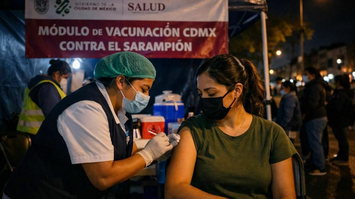 Módulos nocturnos instalados en CDMX para vacuna contra el sarampión: ¿dónde se ubican? (Sora IA).