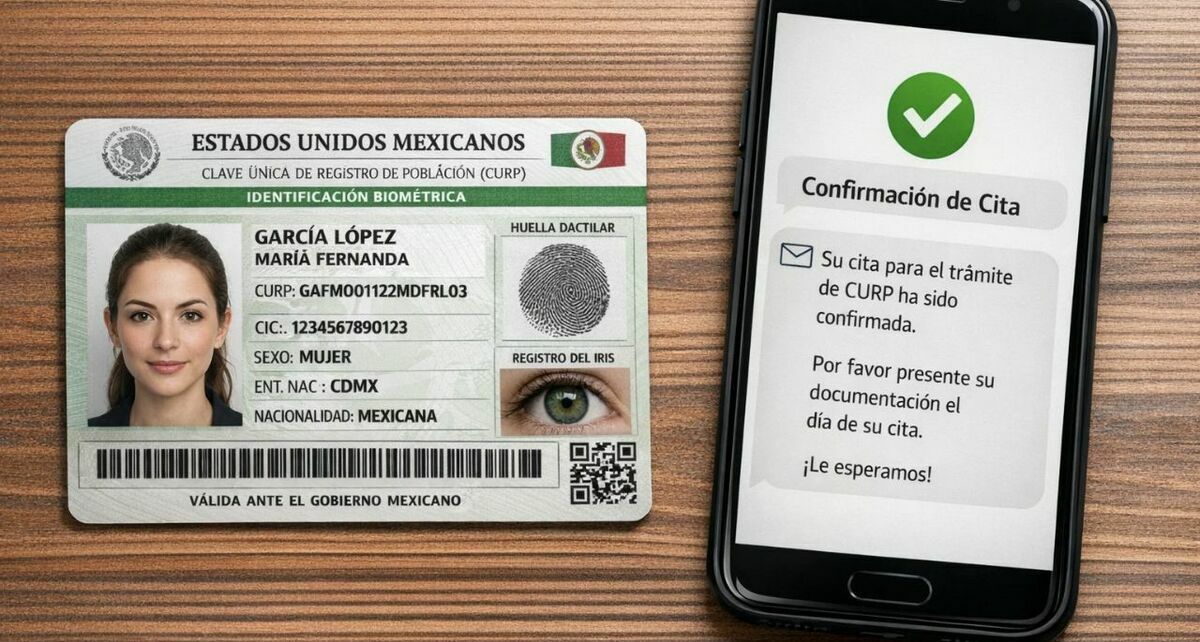 Estos son los datos que contiene el mensaje de confirmación de cita para la CURP biométrica. (Sora IA).