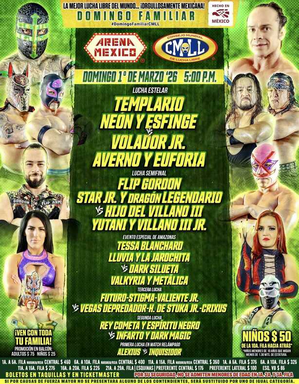 Cartelera del Domingo Familiar del CMLL (Imagen: cmll.com)