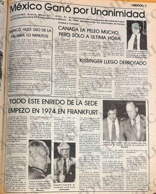 21 mayo 1983, se publicó que México gana la sede del Mundial 1986. (Foto: Archivo Milenio)