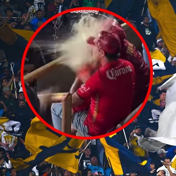 Dos aficionados de Toluca fueron bañados de cerveza en CU (Mexsport | Captura @soyrichireyes)