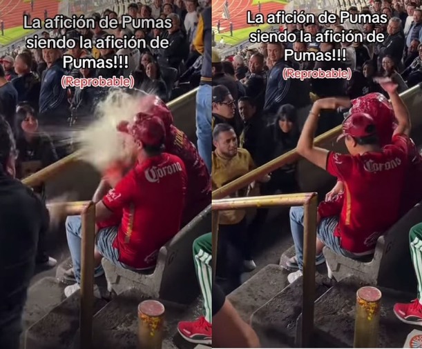 Fans de Toluca siendo agredidos en CU (Instagram @soyrichireyes)