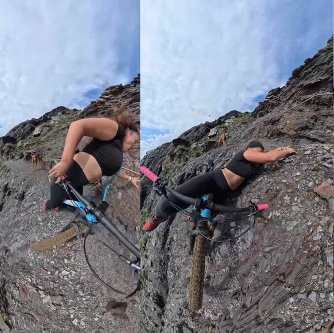 Cecilia Sopeña vivió uno de los sustos más grandes en el ciclismo de montaña y todo quedó grabado en su cámara. Foto: Captura de pantalla