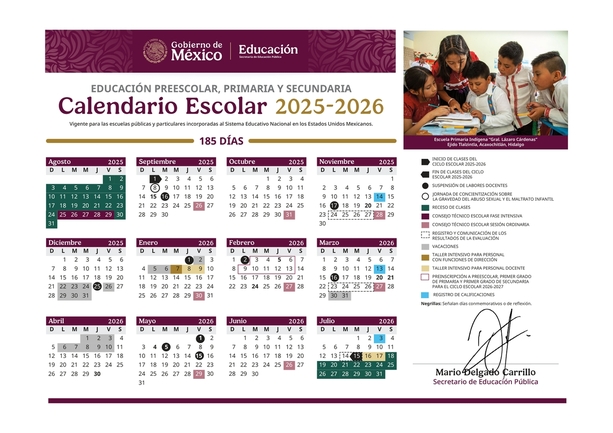 Este es el nuevo calendario escolar 2025-2026 de la SEP de 185 días. Foto: SEP