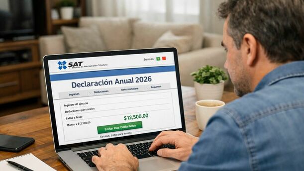 El SAT establece las fechas para presentar la Declaración Anual 2026. Foto: Sora IA